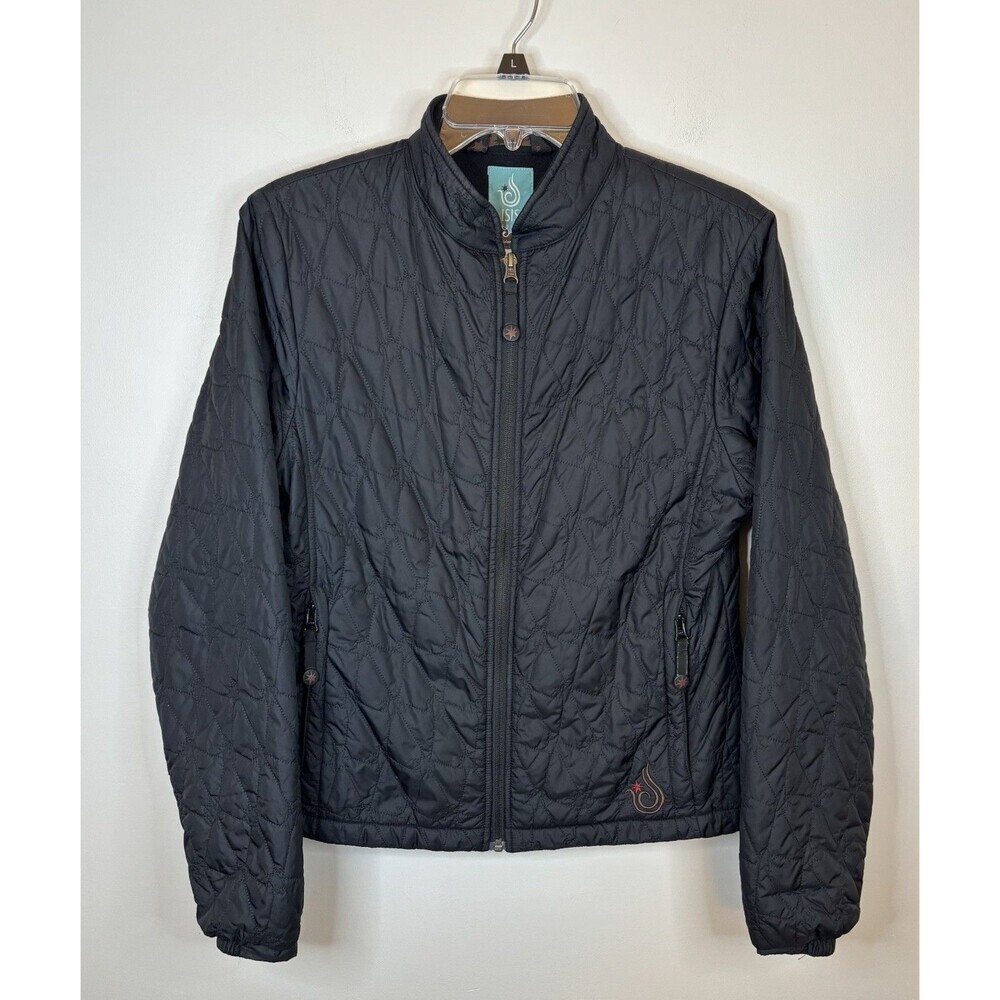 ISIS Thermolite Black Quilted Jacket Women 8 Full Zip Pockets Nylon Lined Coat
